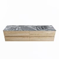 MONDIAZ VICA-DLUX 200cm badmeubel onderkast Washed Oak 4 lades. Inbouw wastafel CLOUD rechts 1 kraangat, kleur Lava.