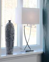Tafellamp wit en chrome &apos;Omega&apos; By Rydens stoffen kap E27 fitting 690mm