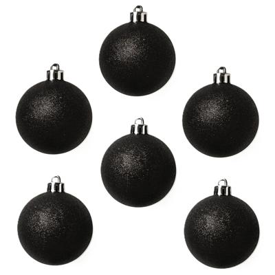 Kerstballen - 6x st - zwart - glitters - D6 cm - kunststof - kerstversiering
