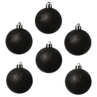 Kerstballen - 6x st - zwart - glitters - D6 cm - kunststof - kerstversiering