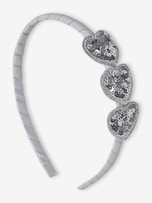 Haarband met hartjes van pailletten voor meisjes zilver