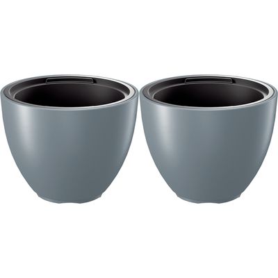 Plantenpot/bloempot Sevilla - 2x - buiten/binnen - kunststof - lichtgrijs - D30 x H23 cm