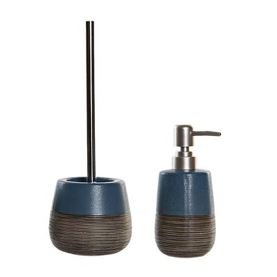 Toiletborstel met houder 36 cm en zeeppompje 280 ml polystone marine blauw