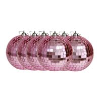 Grote discobal kerstballen - 6x stuks - roze - 10 cm - kunststof