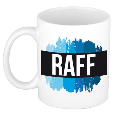 Raff naam cadeau koffie mok - beker - met blauw verfstrepen - Cadeau collega - vaderdag Raff naam cadeau koffie mok - beker - met blauw verfstrepen - Cadeau collega - vaderdag