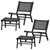 WOOOD Puk Tuin Fauteuil + Hocker - Aluminium - Zwart - Set van 2