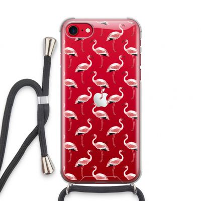Flamingoprint groen: iPhone SE 2020 Transparant Hoesje met koord