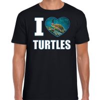 I love turtles t-shirt met dieren foto van een schildpad zwart voor heren