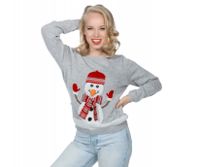 Kersttrui Dames Grijs Snowman Met Parels