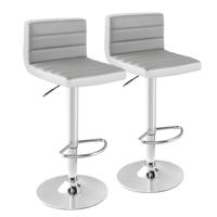 Set van 2 Verstelbare Draaibare Barkrukken met Antislip Metalen Onderstel en Voetensteun Eetkamerstoelen van PU-Leer Grijs en Wit