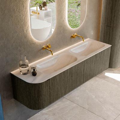 Badmeubel Mondiaz Kurve-Dlux | 165 cm | Meubelkleur Shadow | Wastafelkleur Meli | Solid surface | Dubbel / Rechts spoelbak | Zonder kraangat(en)