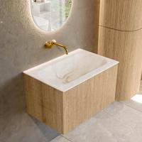 Badmeubel Mondiaz Kurve-Dlux | 70 cm | Meubelkleur Oak | Wastafelkleur Frappe | Solid surface | Midden spoelbak | Zonder kraangat(en)