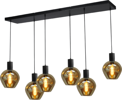 Hanglamp Bounty 6-lichts, mat zwart 130x25 cm inclusief glas