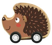 Moses egel op wielen pull back 7,5 x 7 cm hout bruin - thumbnail