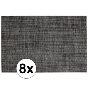 8x Placemats met geweven print antraciet 45 x 30 cm