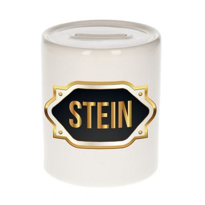 Naam cadeau spaarpot Stein met gouden embleem Naam cadeau spaarpot Stein met gouden embleem