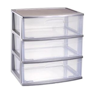 Ladeblokje/spullen storage organizer 3x lades - zilver/transparant - L56 x B40 x H61 cm - plastic