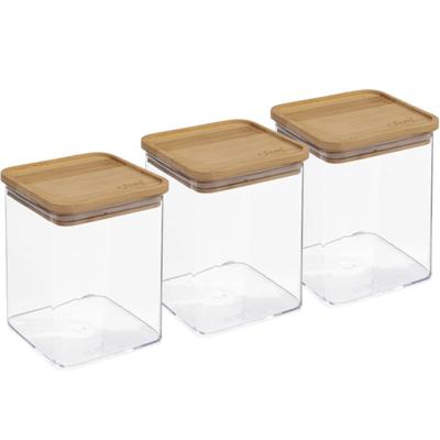 5Five - 3x stuks - Keuken opslag voorraadpot - Berlino - kunststof/bamboe - 1000 ml - voedsel 5Five - 3x stuks - Keuken opslag voorraadpot - Berlino - kunststof/bamboe - 1000 ml - voedsel