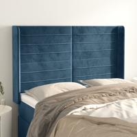 Hoofdbord met randen 147x16x118/128 cm fluweel donkerblauw