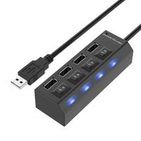 Hoge snelheid 4 ports USB 2.0-HUB met Switch & 4 LED, Plug nl Play(zwart)