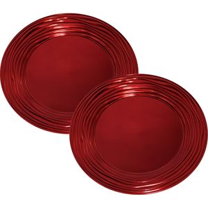 Set van 2x stuks kerstdiner onderborden rond rood glimmend 33 cm