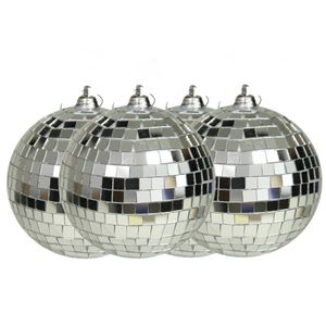 Othmar Decorations disco kerstballen - 4x - zilver - 10 cm - kunststof - Kerstbal