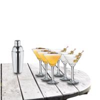 Cocktailshaker set met 6x stuks Martini cocktailglazen 190 ml