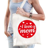 I love mom / Ik hou van mama hartjes katoenen cadeau tasje wit naturel/ offwhite - thumbnail