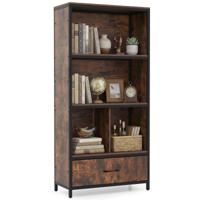 Boekenkast 4-delige Kast met Open Vakken en Stoffen Lade Staande Kast met Metalen Frame 68 x 30 x 151,5 cm-Bruin