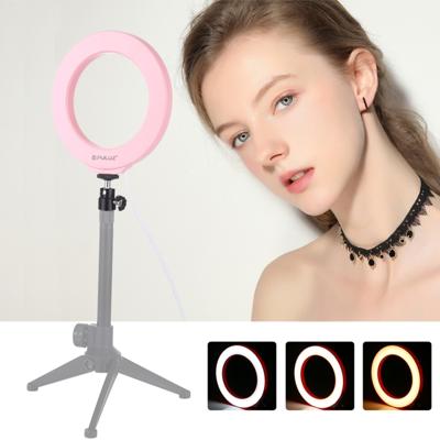 PULUZ 4 7 inch 12cm USB 3 modi Dimbare LED ring Vloggen fotografie video lichten met koude schoen statief bal hoofd (roze)