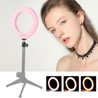 PULUZ 4 7 inch 12cm USB 3 modi Dimbare LED ring Vloggen fotografie video lichten met koude schoen statief bal hoofd (roze)