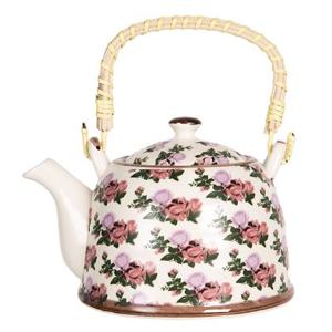 Clayre & Eef Theepot met Filter 800 ml Beige Roze Porselein Rond