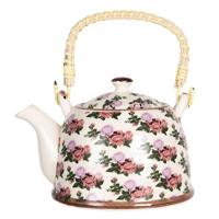 Clayre & Eef Theepot met Filter 800 ml Beige Roze Porselein Rond