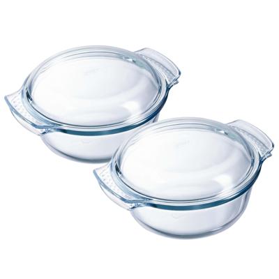 Pyrex ronde glazen ovenschaal met deksel - 2x - 1,3 liter - 21 x 18 x 10 cm - Ovenschalen
