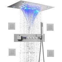 Thermostatische Douchekraan met LED Display - Ingebouwde Smart Functie | Vierkante Douchestraal | Messing | Zwart