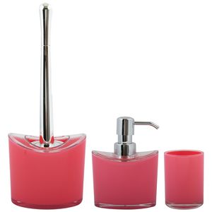 MSV Toiletborstel in houder/zeeppompje/beker - badkamer set Aveiro - kunststof - fuchsia roze