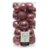 30x Kunststof kerstballen glanzend/mat/glitter oud roze kerstboom versiering/decoratie - Kerstbal - thumbnail