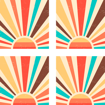 Onderzetters jaren 70 Abstracte vintage zonsondergang