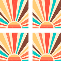 Onderzetters jaren 70 Abstracte vintage zonsondergang