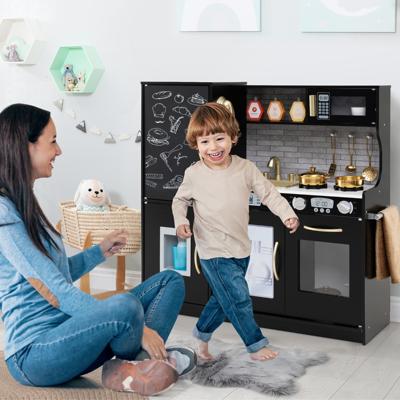 Speelkeuken om te Spelen Keuken Speelset voor Peuters met Krijtbord 82 x 24 x 80 cm Zwart