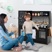 Speelkeuken om te Spelen Keuken Speelset voor Peuters met Krijtbord 82 x 24 x 80 cm Zwart