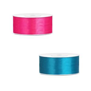 Bellatio decorations 2x rollen satijn cadeaulint/sierlint - 2.5 cm x 25 meter - roze en turquoise