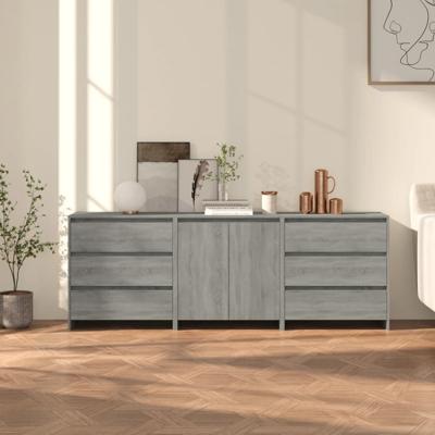3 st Dressoirs bewerkt hout grijs sonoma eikenkleurig