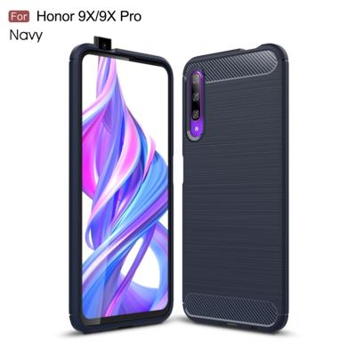 Geborsteld textuur koolstofvezel TPU Case voor Huawei Honor 9X/9X Pro (marineblauw)