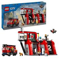 LEGO 60414 City brandweerkazerne en brandweerwagen, hondenfiguur en 5 minifiguren, kindercadeau