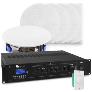 Geluidsinstallatie met 12x NCSP5 inbouw speaker en PRM120 versterker