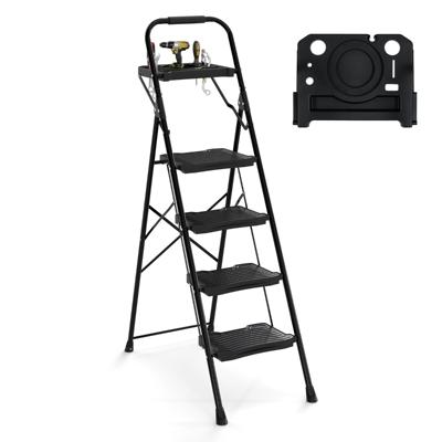 4-Treden Ladder met Gereedschapsbak Multifunctionele Draagbare Klapladder voor Thuis Keuken Kantoor