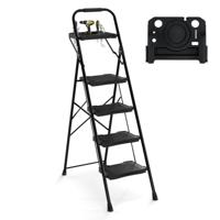 4-Treden Ladder met Gereedschapsbak Multifunctionele Draagbare Klapladder voor Thuis Keuken Kantoor