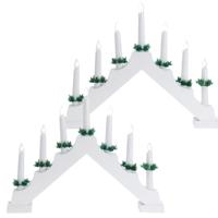 Kaarsenbruggen - 2x stuks - LED verlichting - wit hout - 39,5 cm