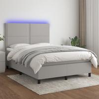 Boxspring met matras en LED stof lichtgrijs 140x190 cm